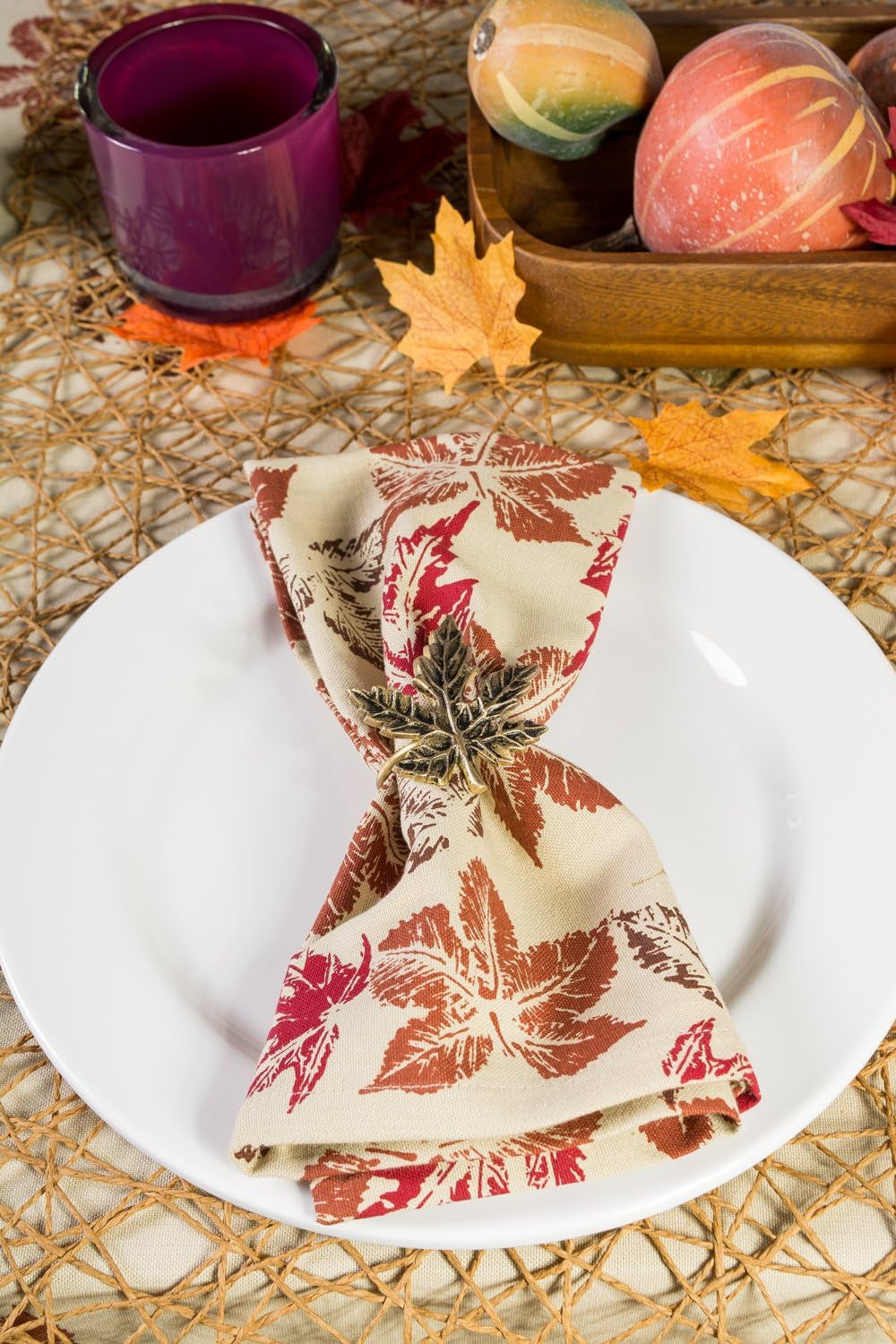 Rustic Autumn Leaves Kitchen Collection Thanksgiving & Fall Table Décor, Napkin Set, 20X20, 6 Piece